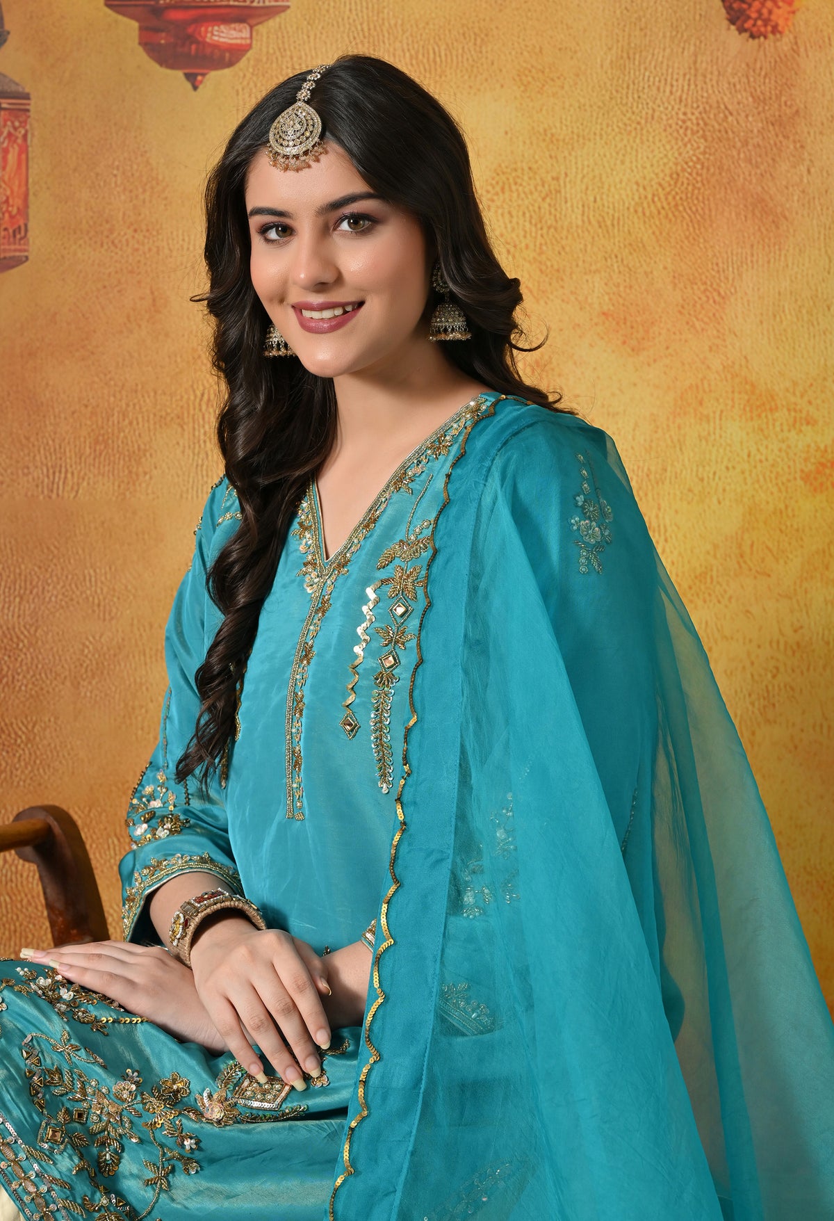 Radiant Firozi Silk Kurta Set