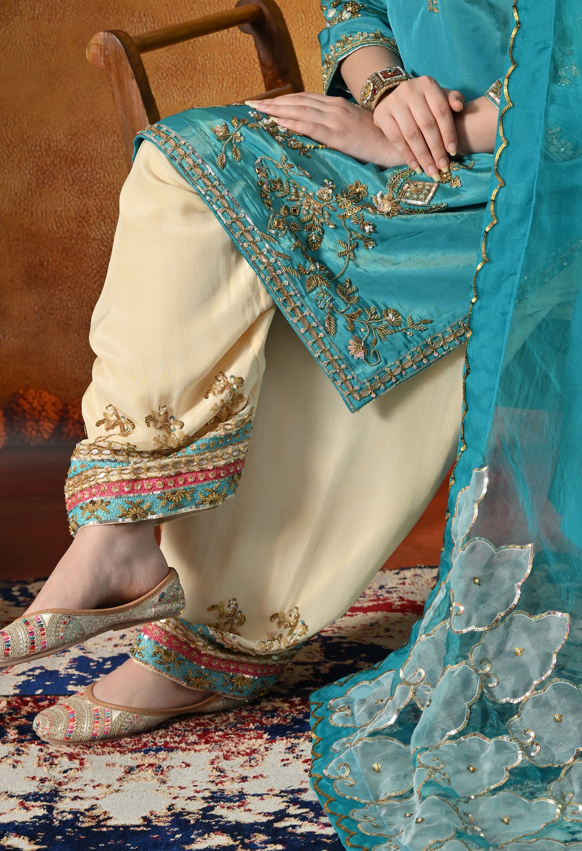 Radiant Firozi Silk Kurta Set