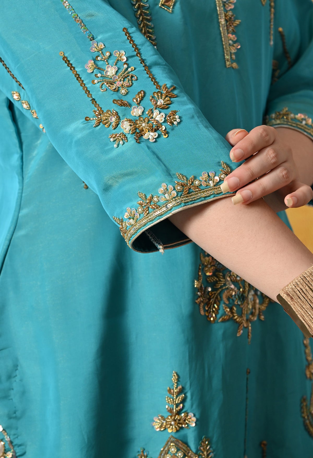 Radiant Firozi Silk Kurta Set