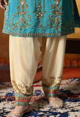 Radiant Firozi silk Kurta Set