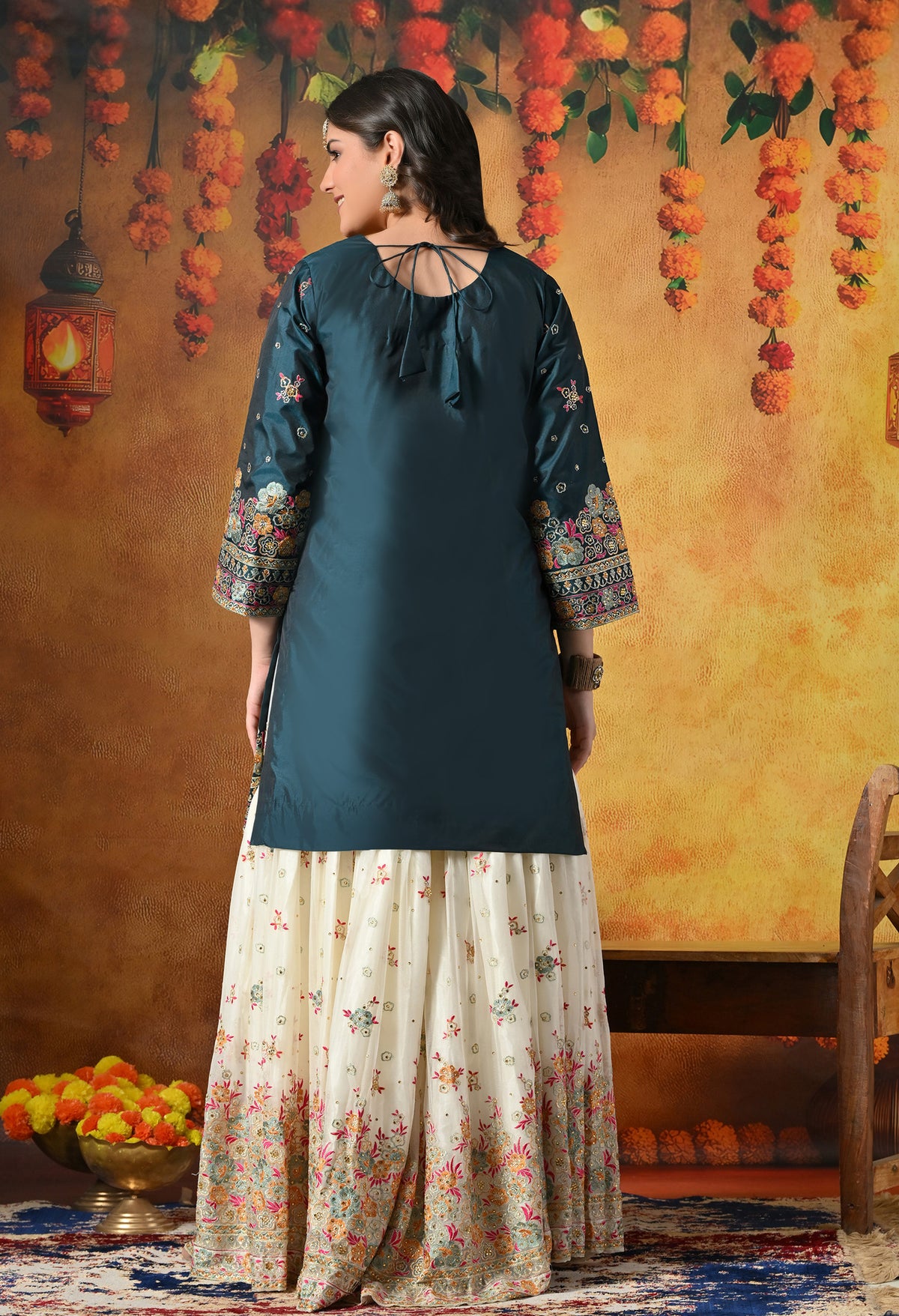 Regal Teal Silk Gharara Set