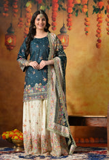 Regal Teal Silk Gharara Set