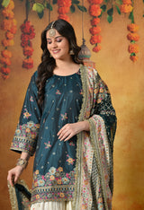 Regal Teal Silk Gharara Set