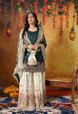 Regal Teal Silk Gharara Set
