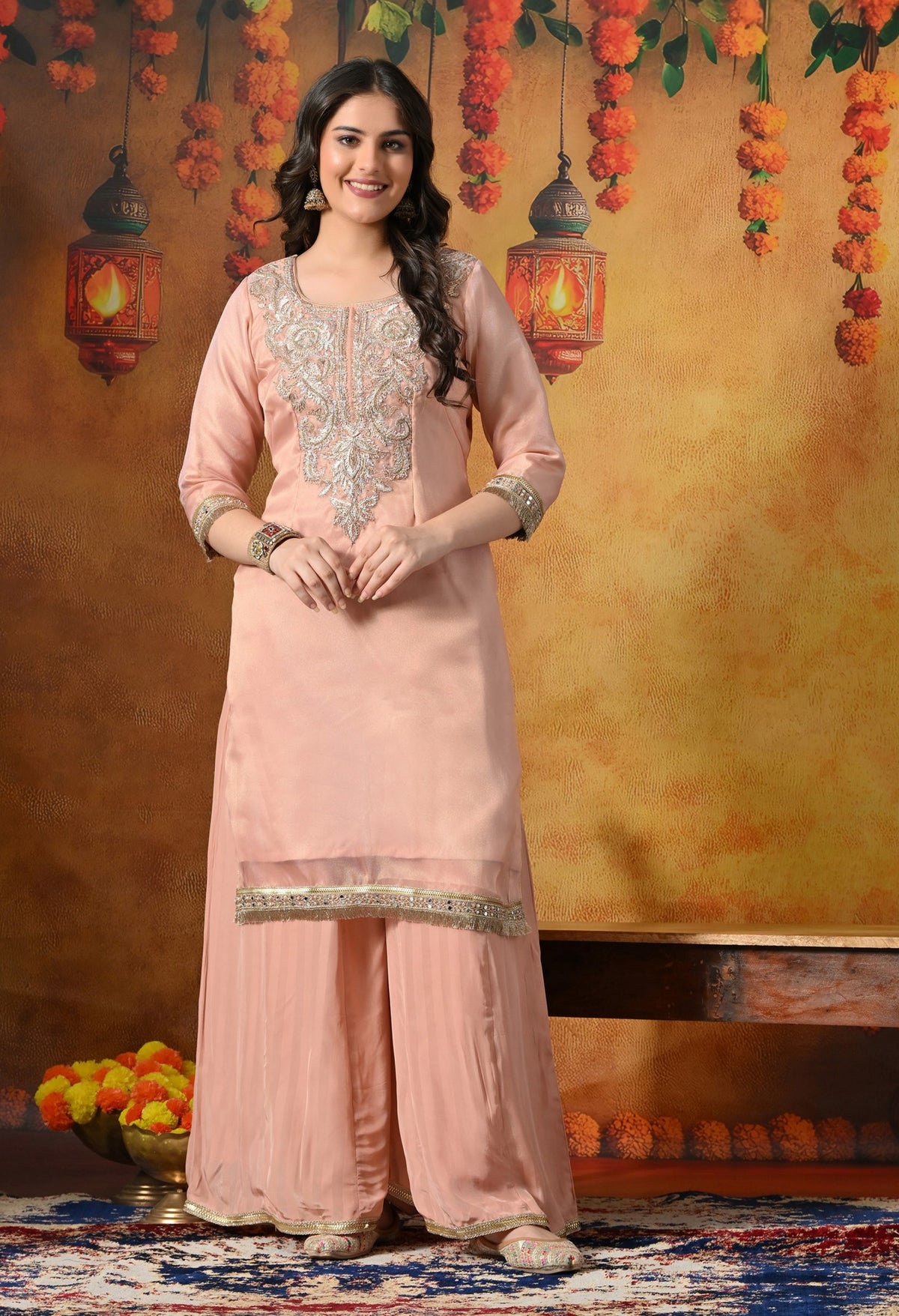 Elegant blush peach sharara set