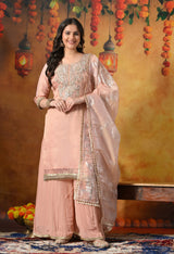 Elegant blush peach sharara set