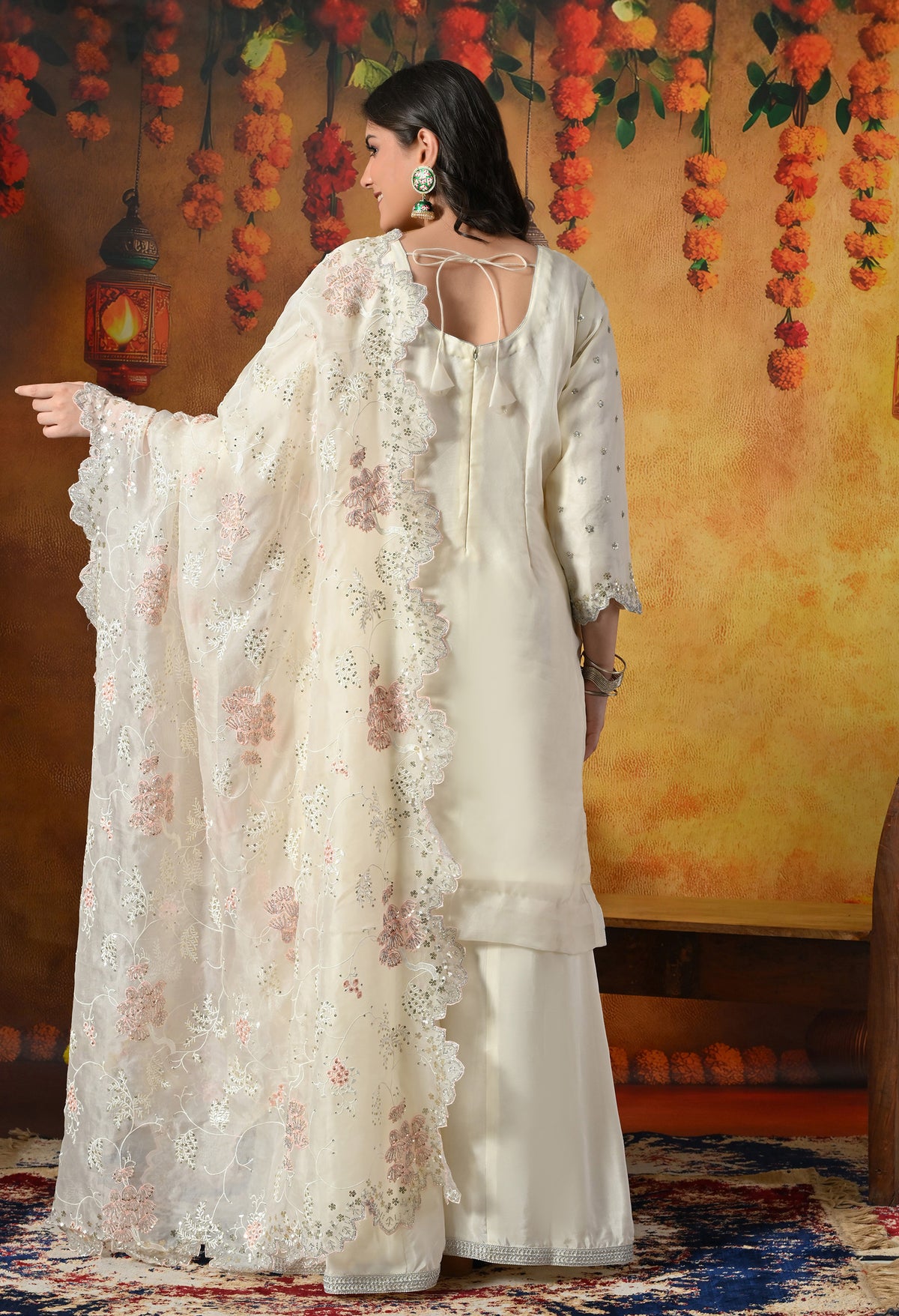 Elegant Ivory White Sharara Set
