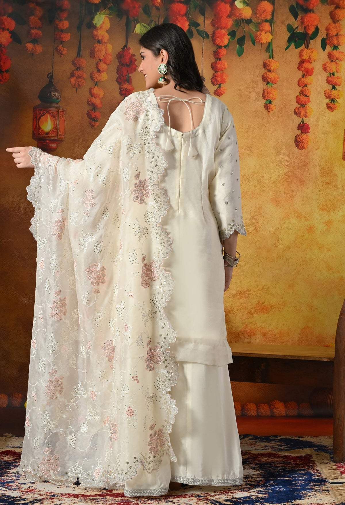 Elegant Ivory White Sharara Set