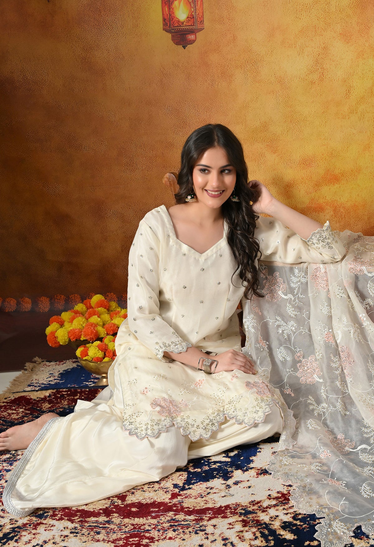Elegant Ivory White Sharara Set