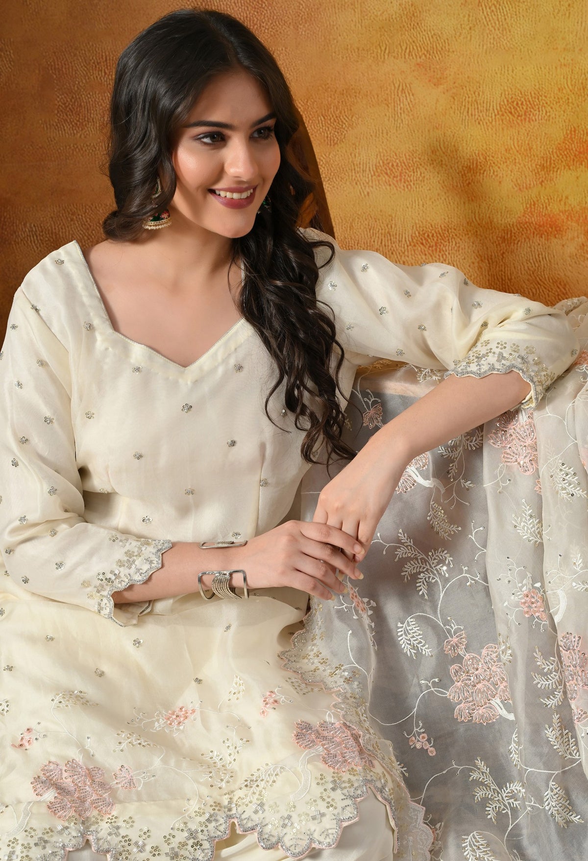 Elegant Ivory White Sharara Set
