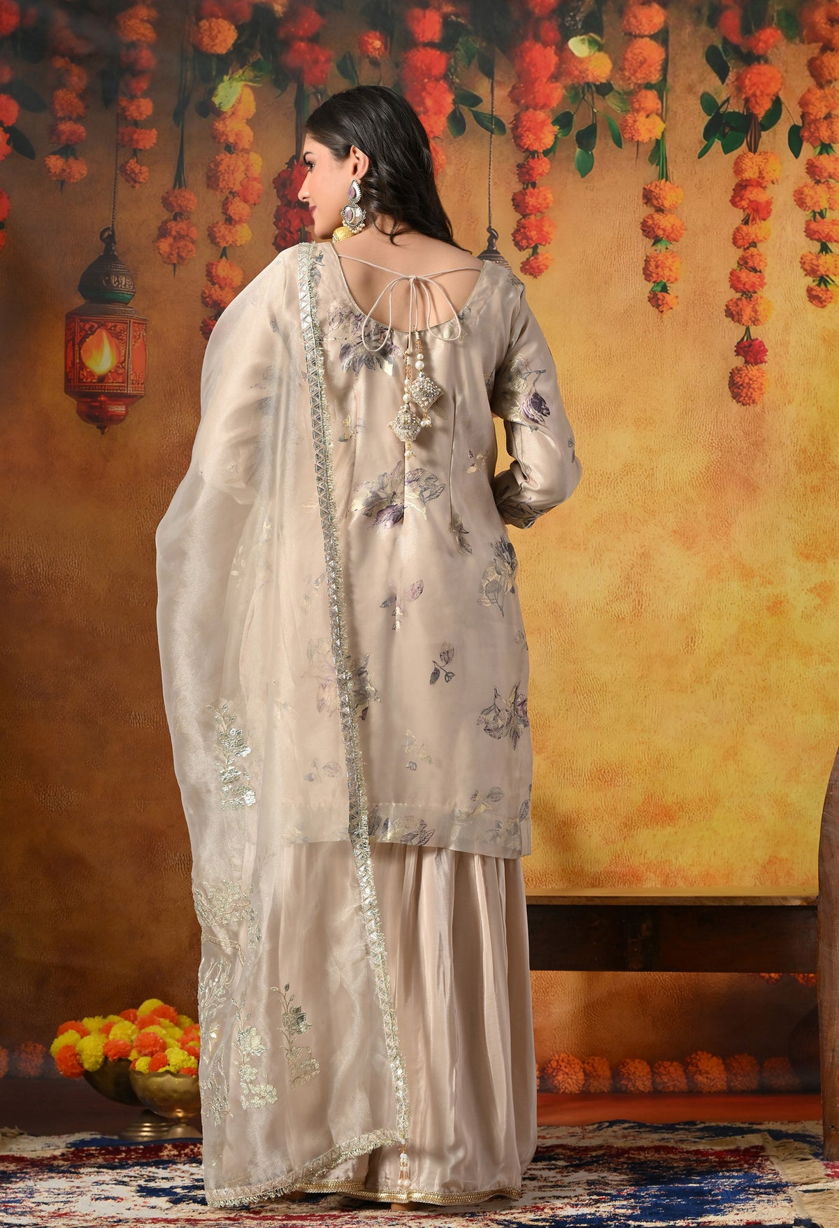Royal Beige Gharara Set with Gotta, Zardozi and Crystal Work