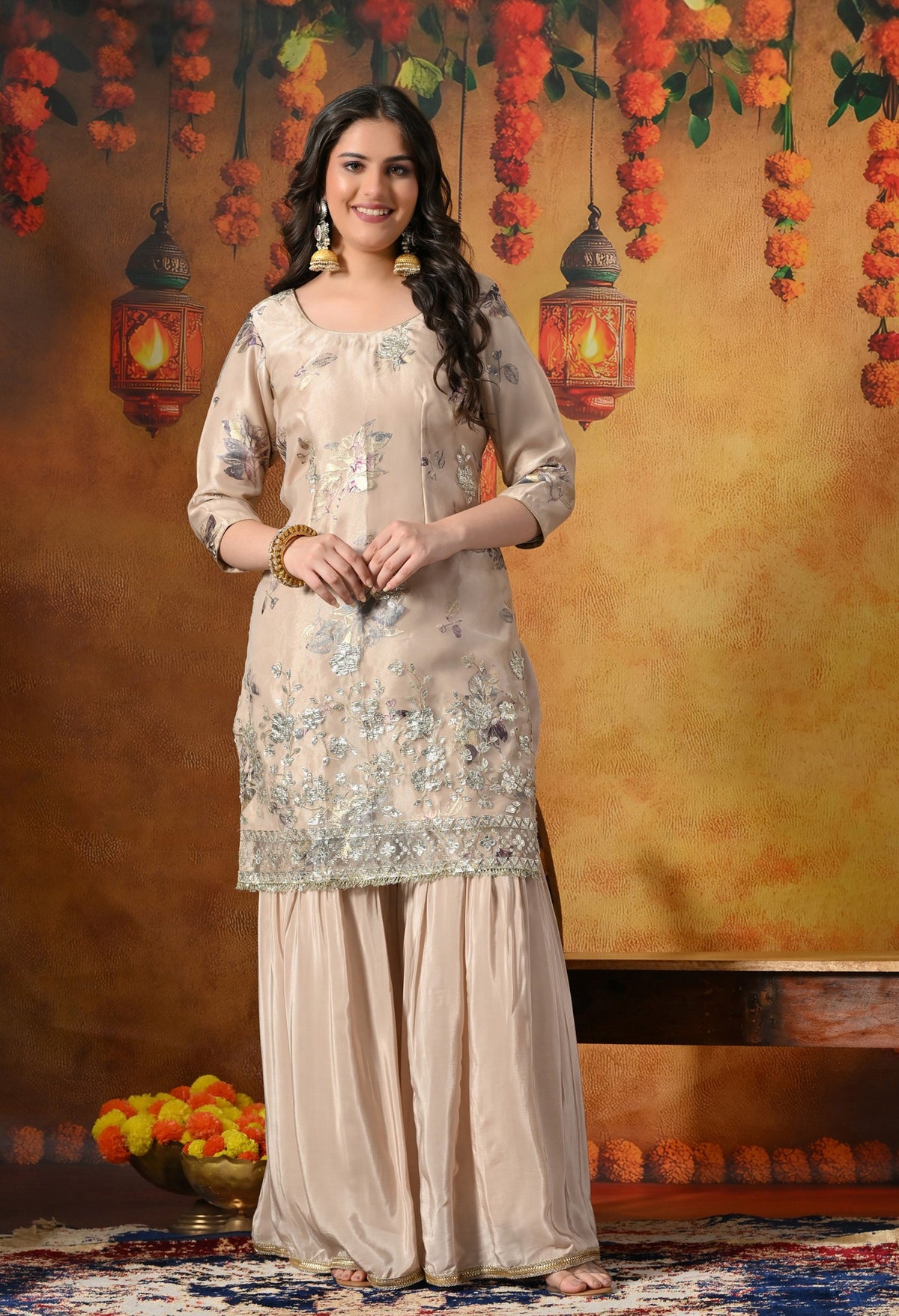Royal Beige Gharara Set