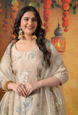 Royal Beige Gharara Set with Gotta, Zardozi and Crystal Work