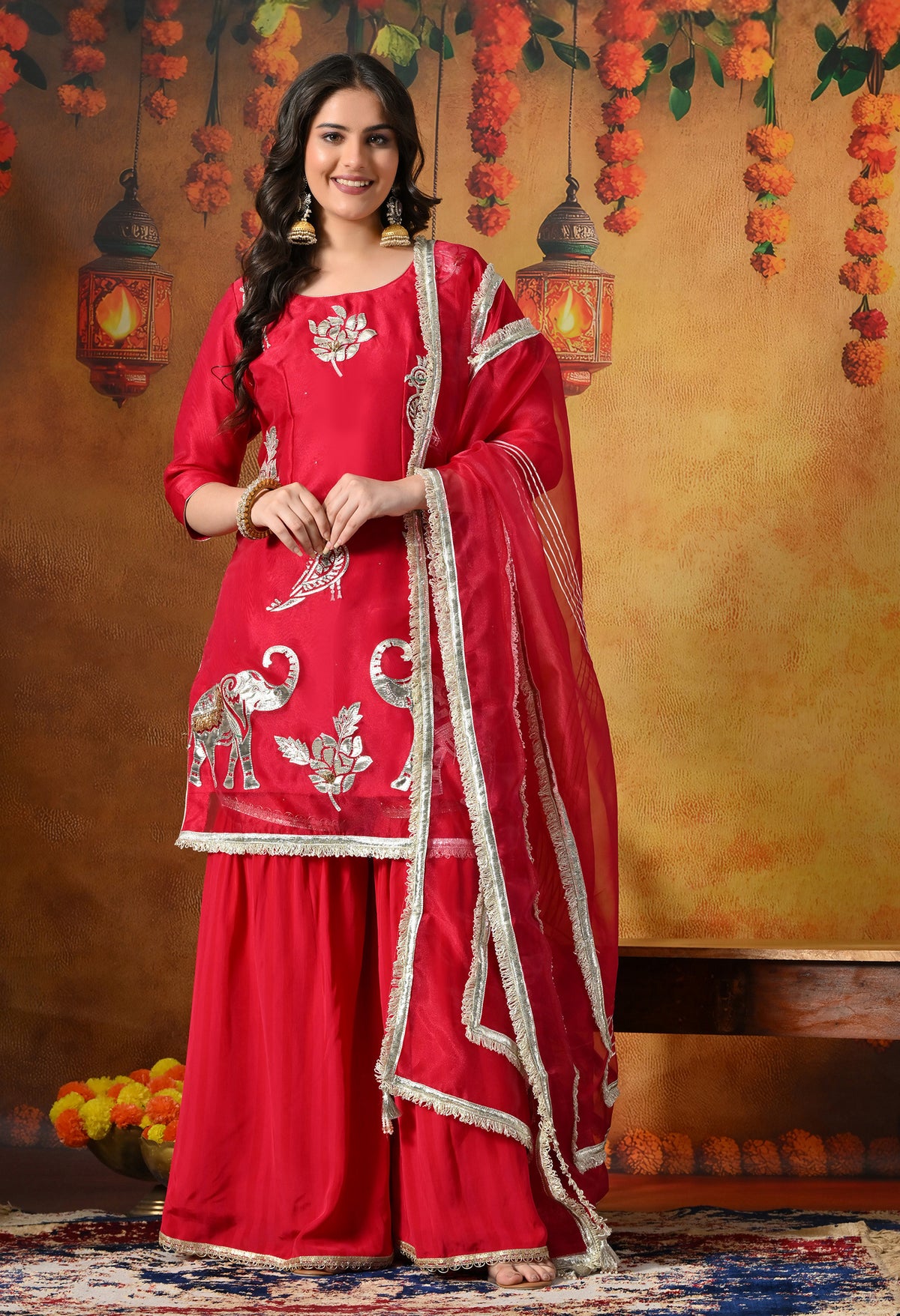 A Graceful Rani Pink Gharara Set