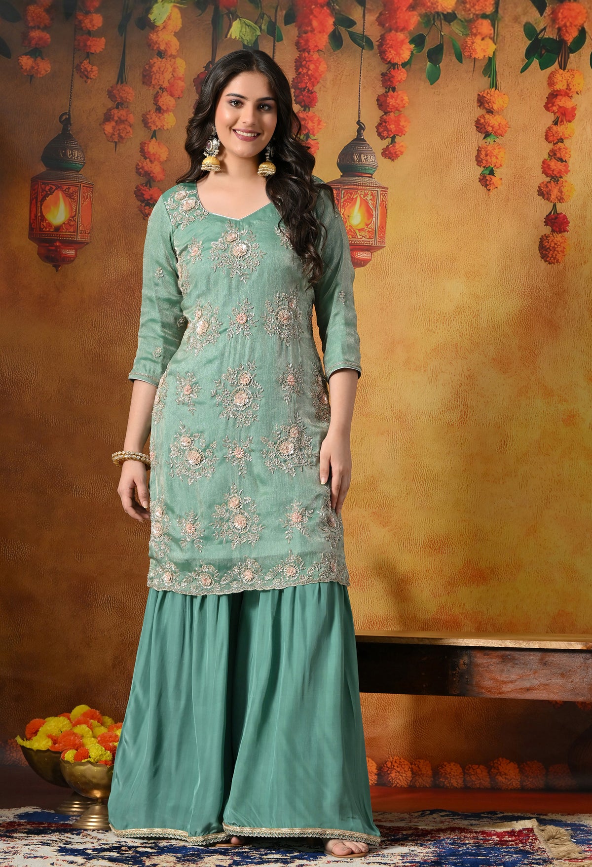 Radiate Mint Green Gharara Set