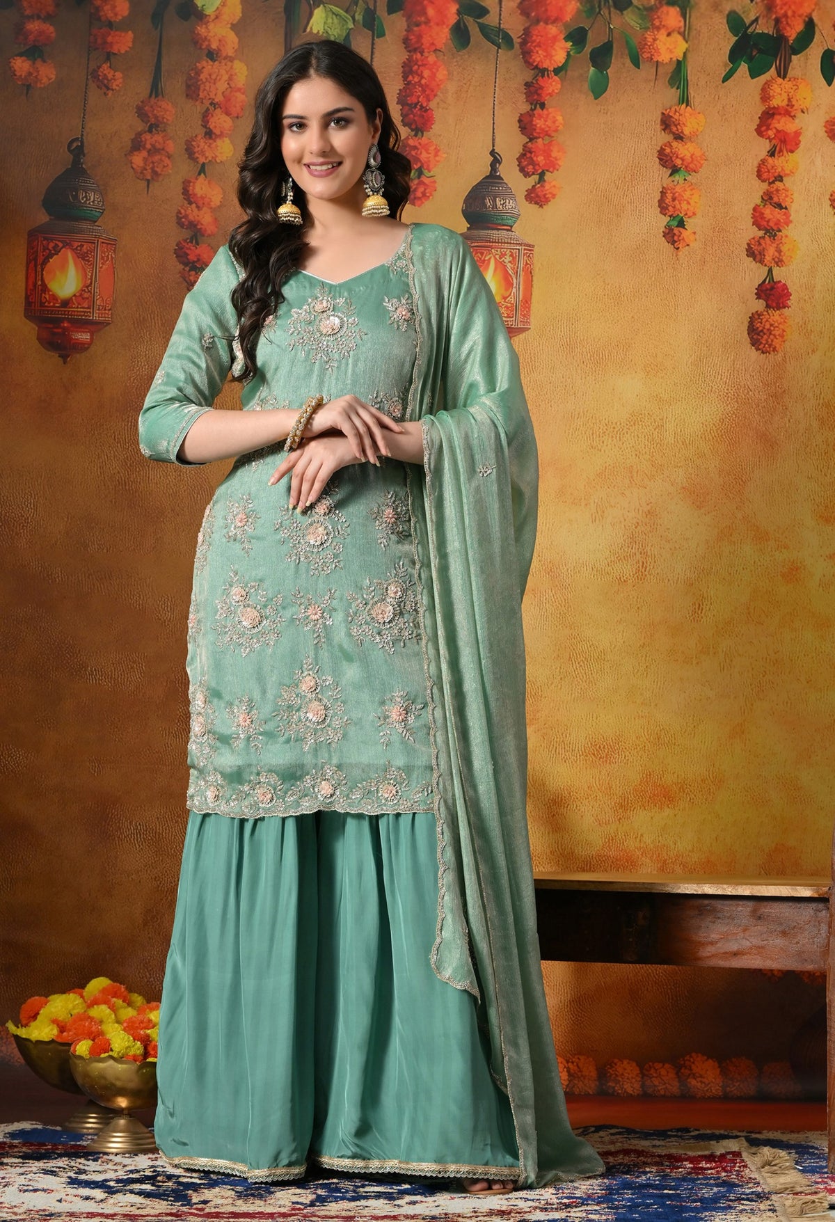 Radiate Mint Green Gharara Set