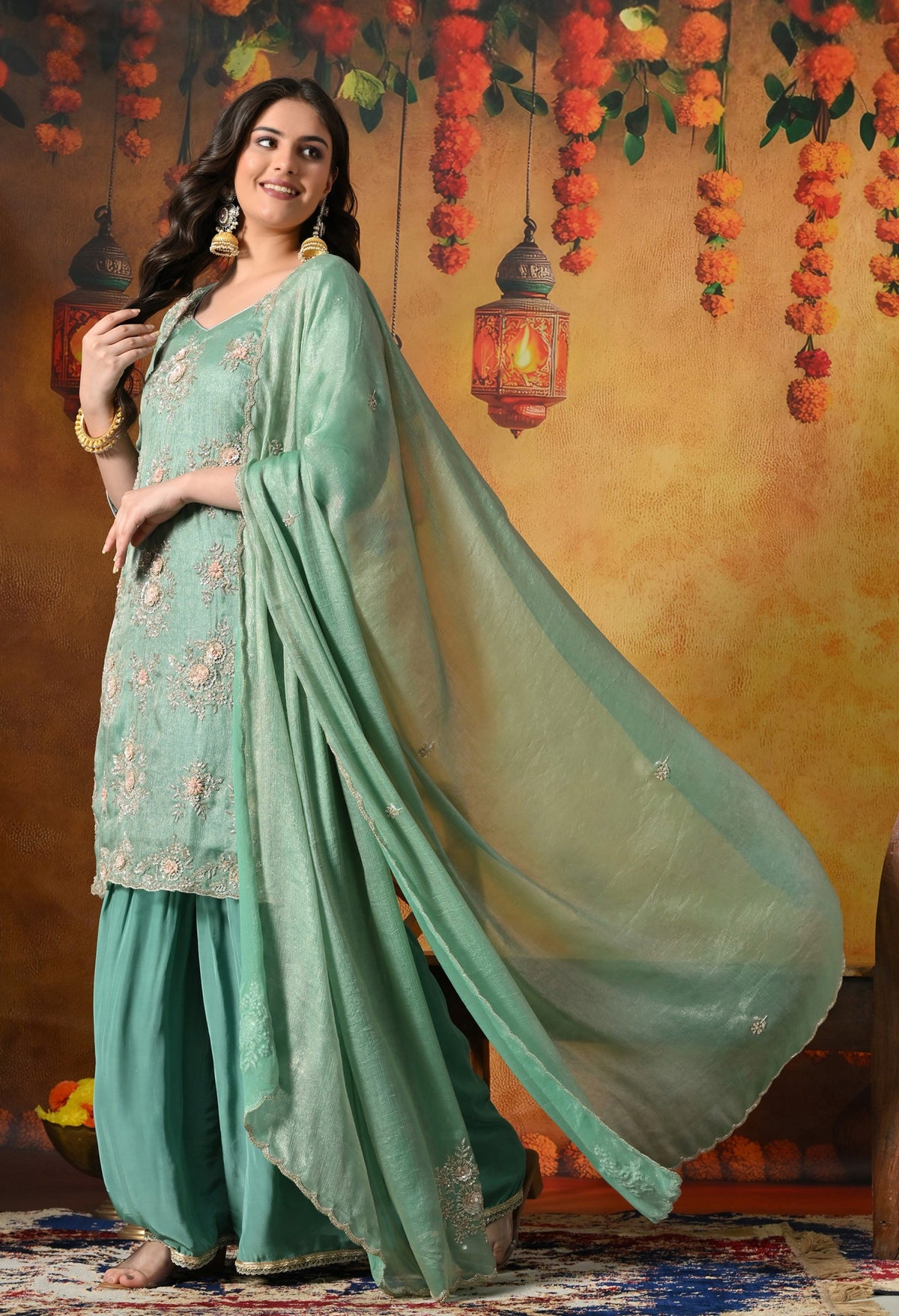 Radiate Mint Green Gharara Set