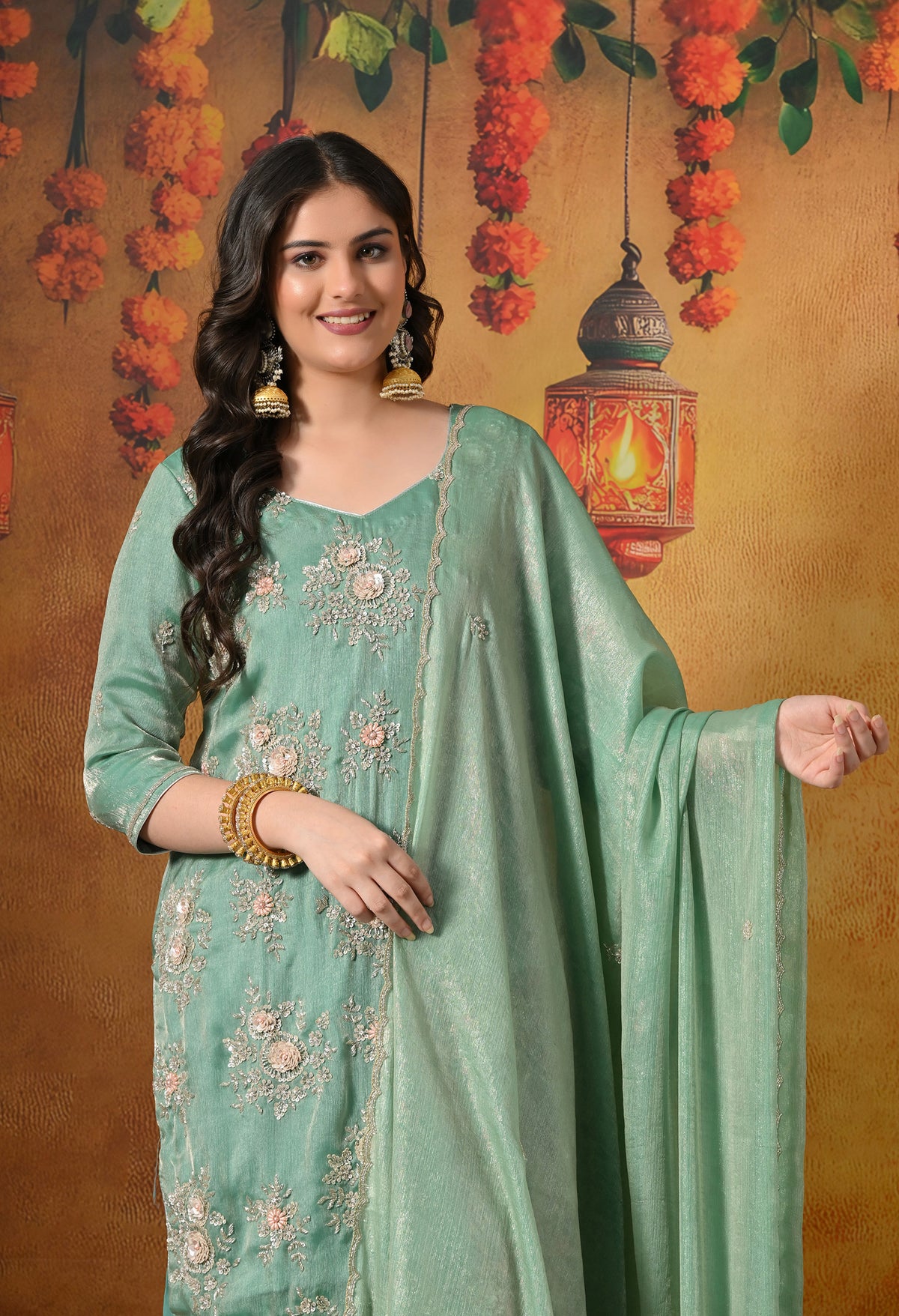 Radiate Mint Green Gharara Set