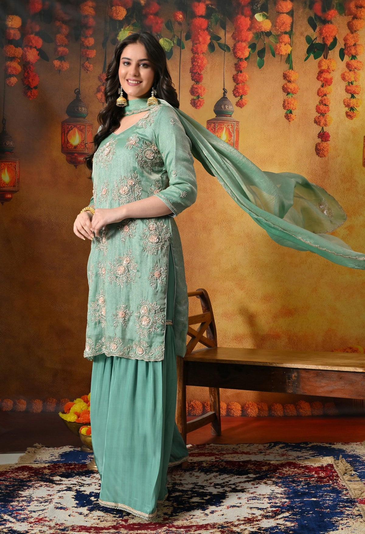 Radiate Mint Green Gharara Set