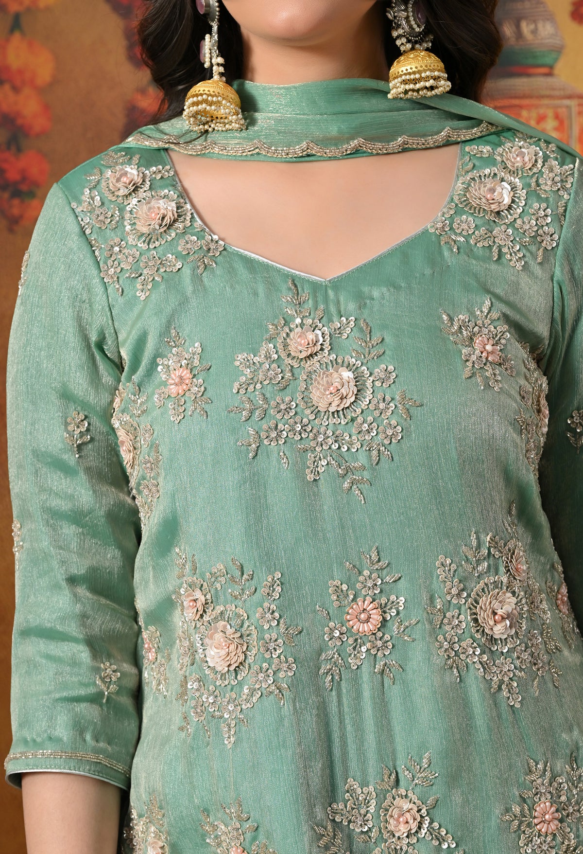 Radiate Mint Green Gharara Set