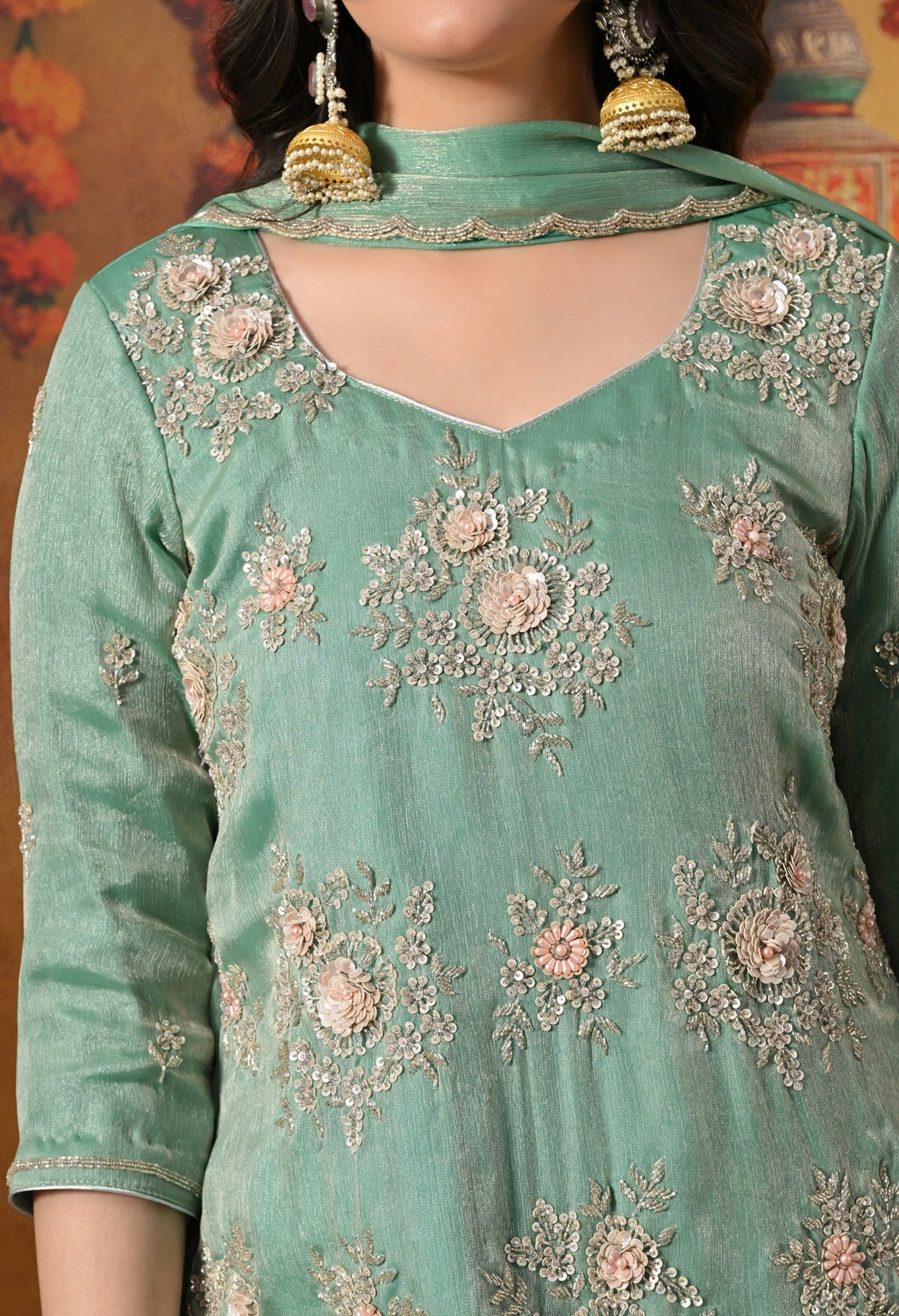 Radiate Mint Green Gharara Set