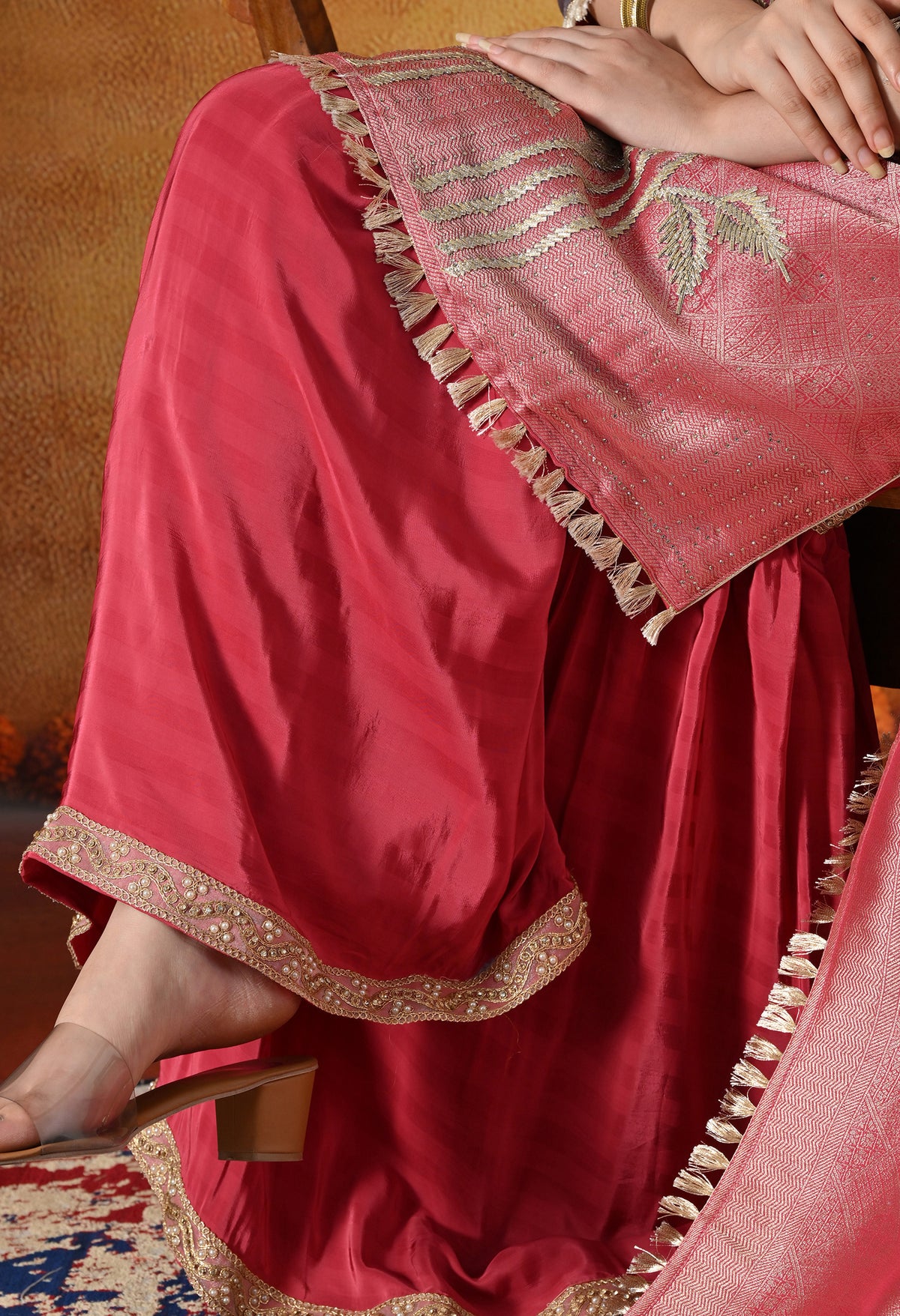 Brick Red and Purple Gharara Suit
