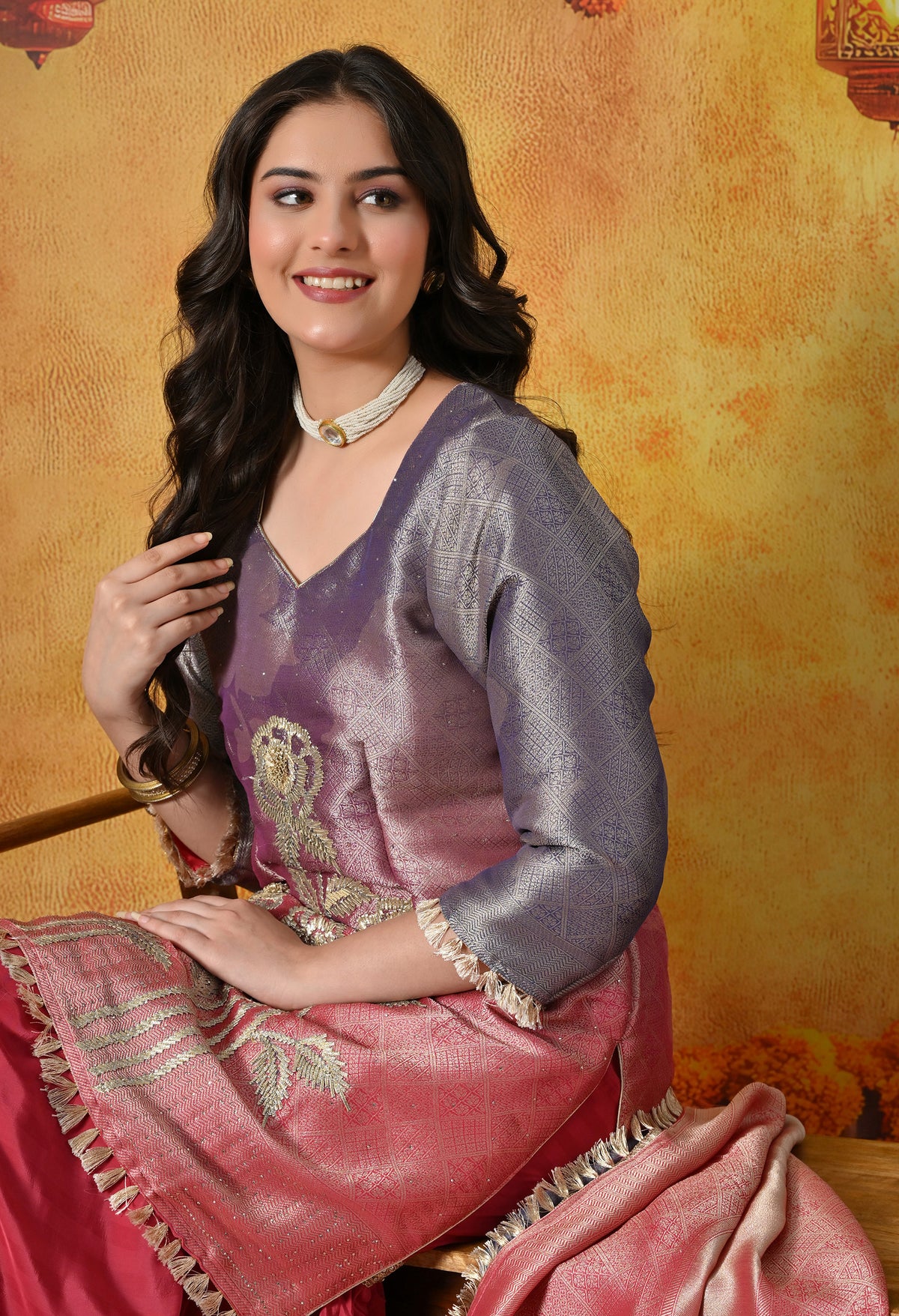 Brick Red and Purple Gharara Suit
