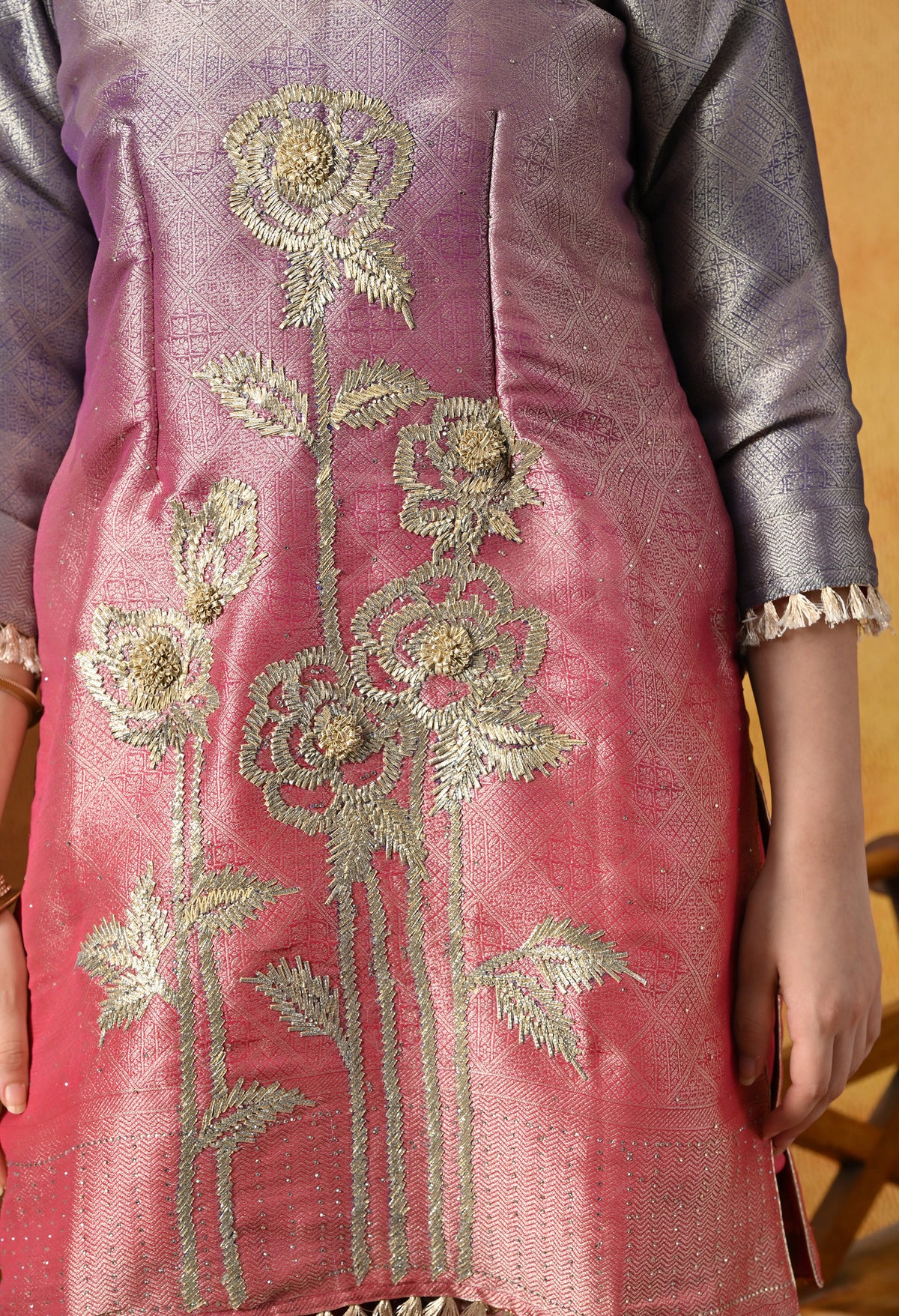 Brick Red and Purple Gharara Suit