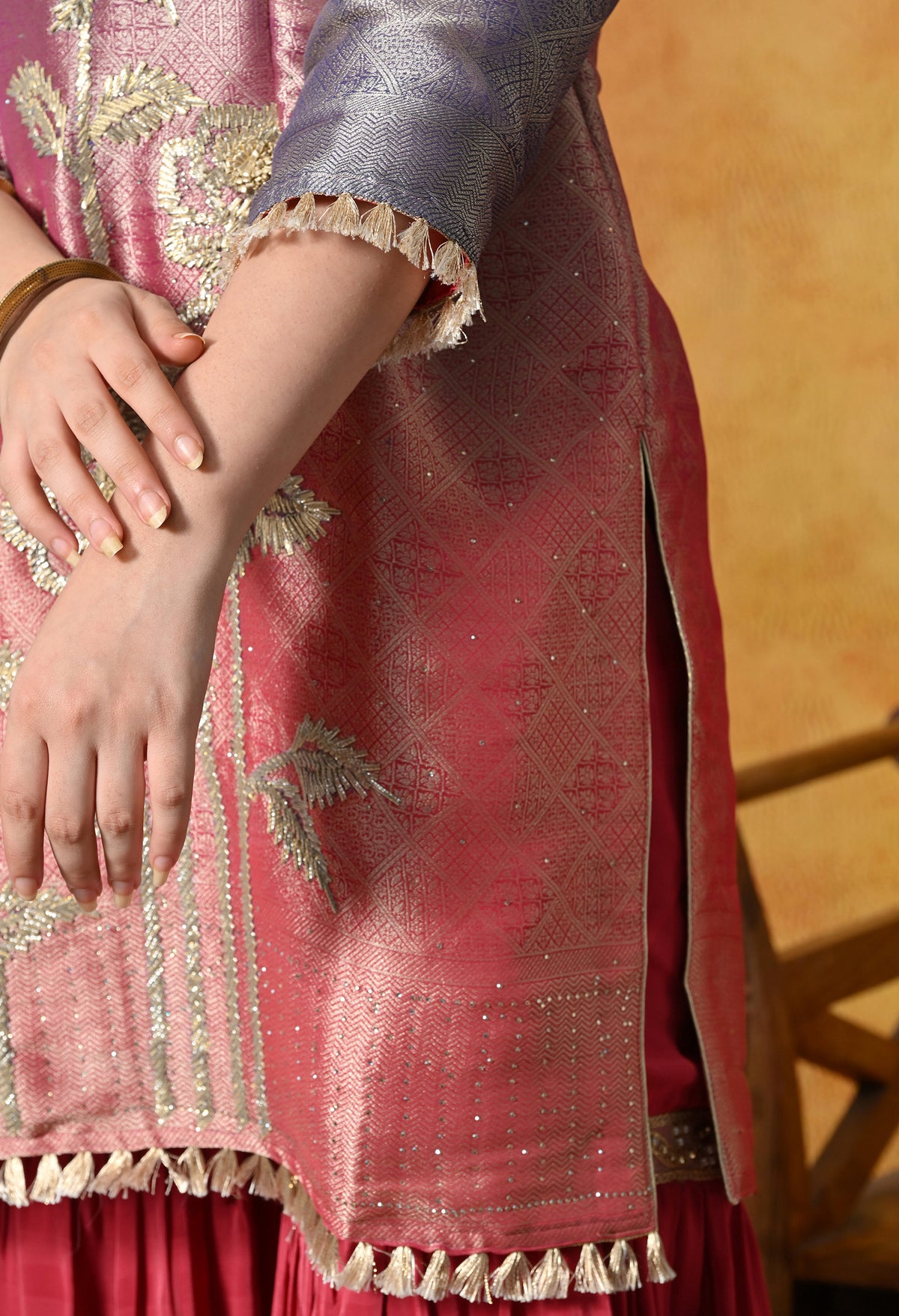 Brick Red and Purple Gharara Suit