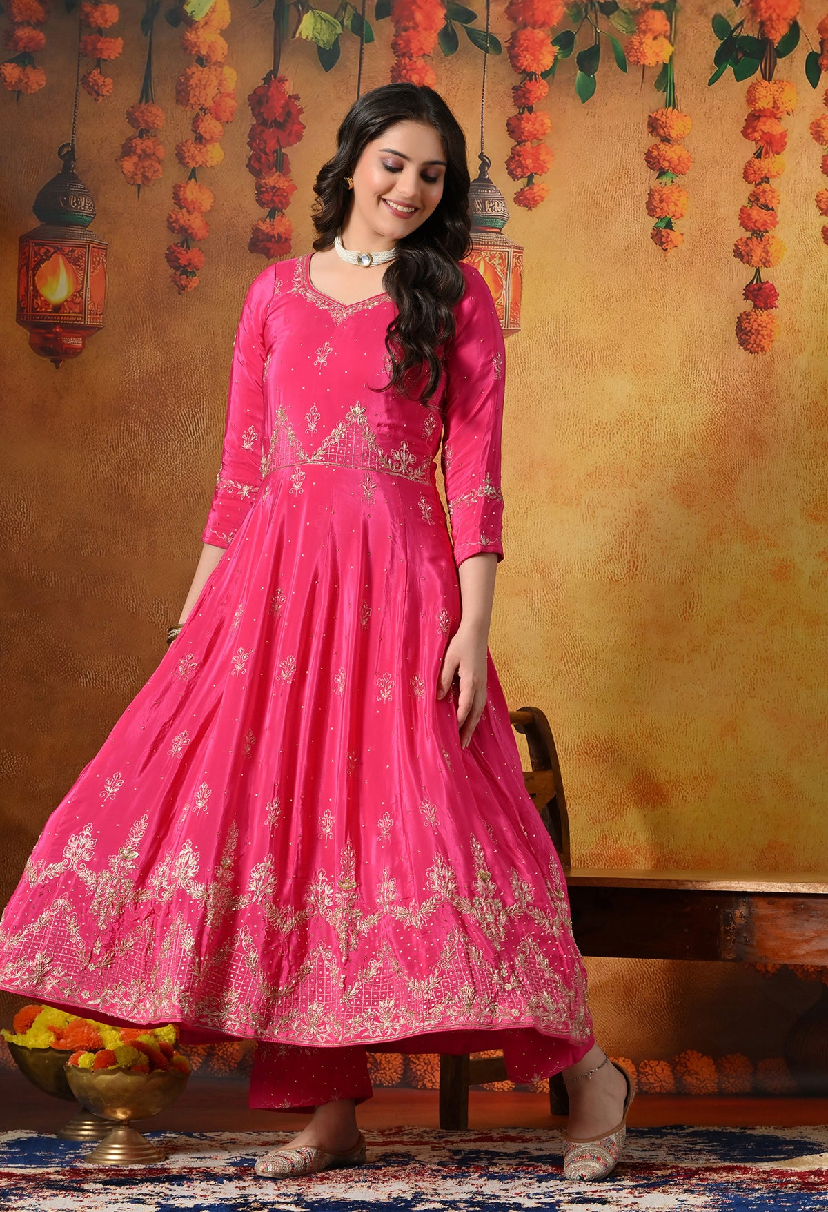 Glamourous Pink Anarkali Set