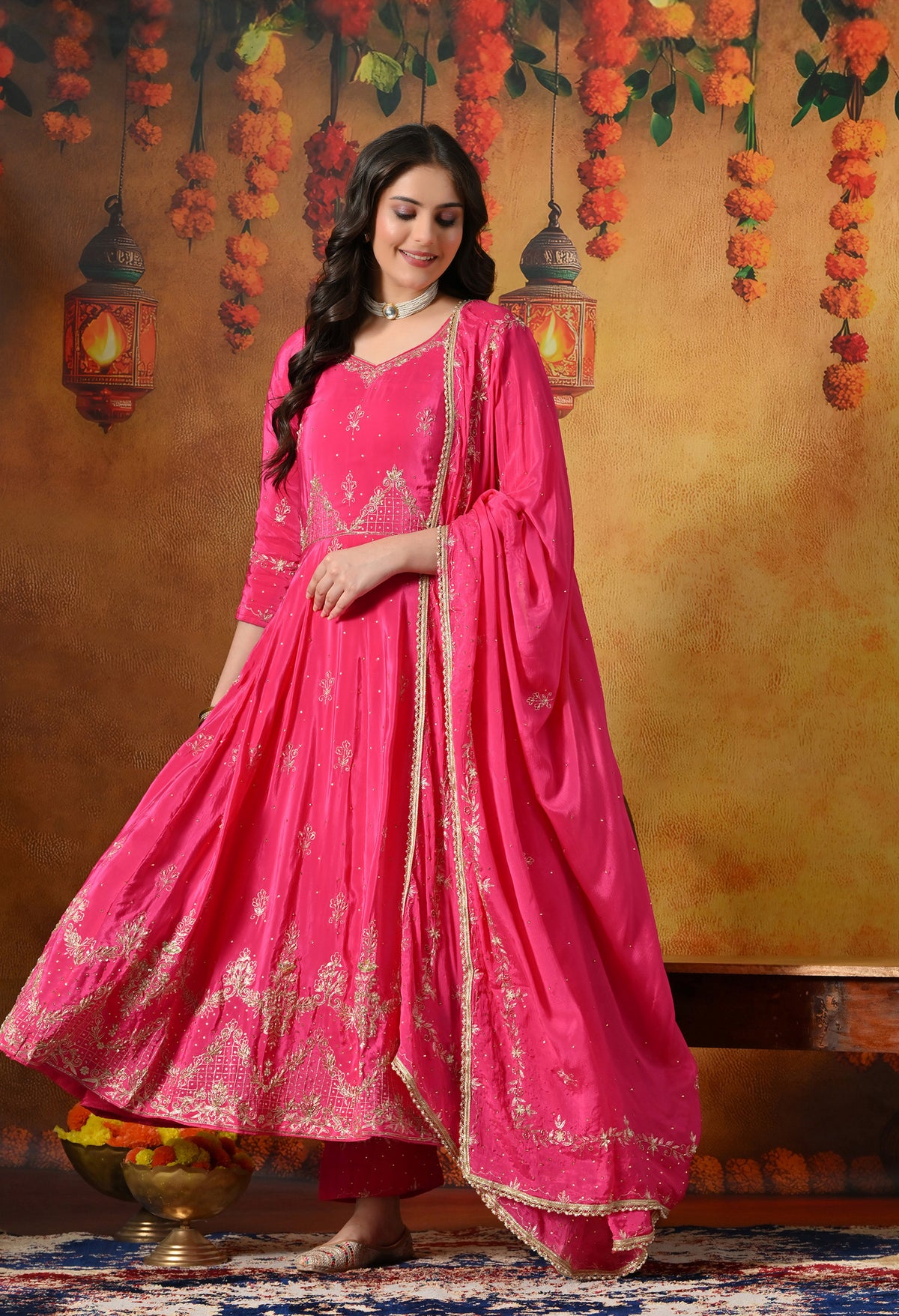 Glamourous Pink Anarkali Set