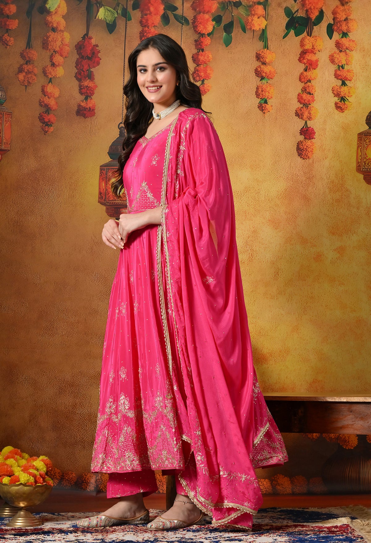 Glamourous Pink Anarkali Set
