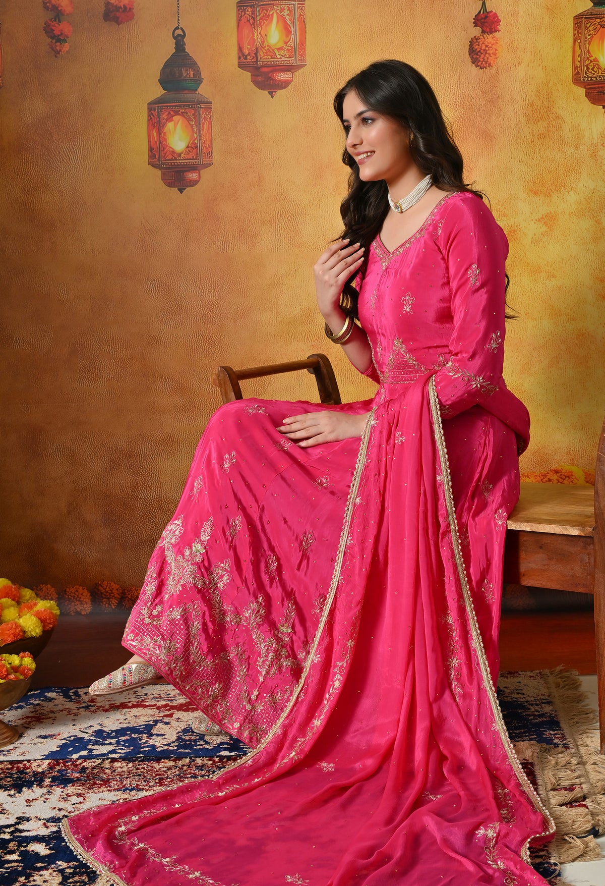 Glamourous Pink Anarkali Set