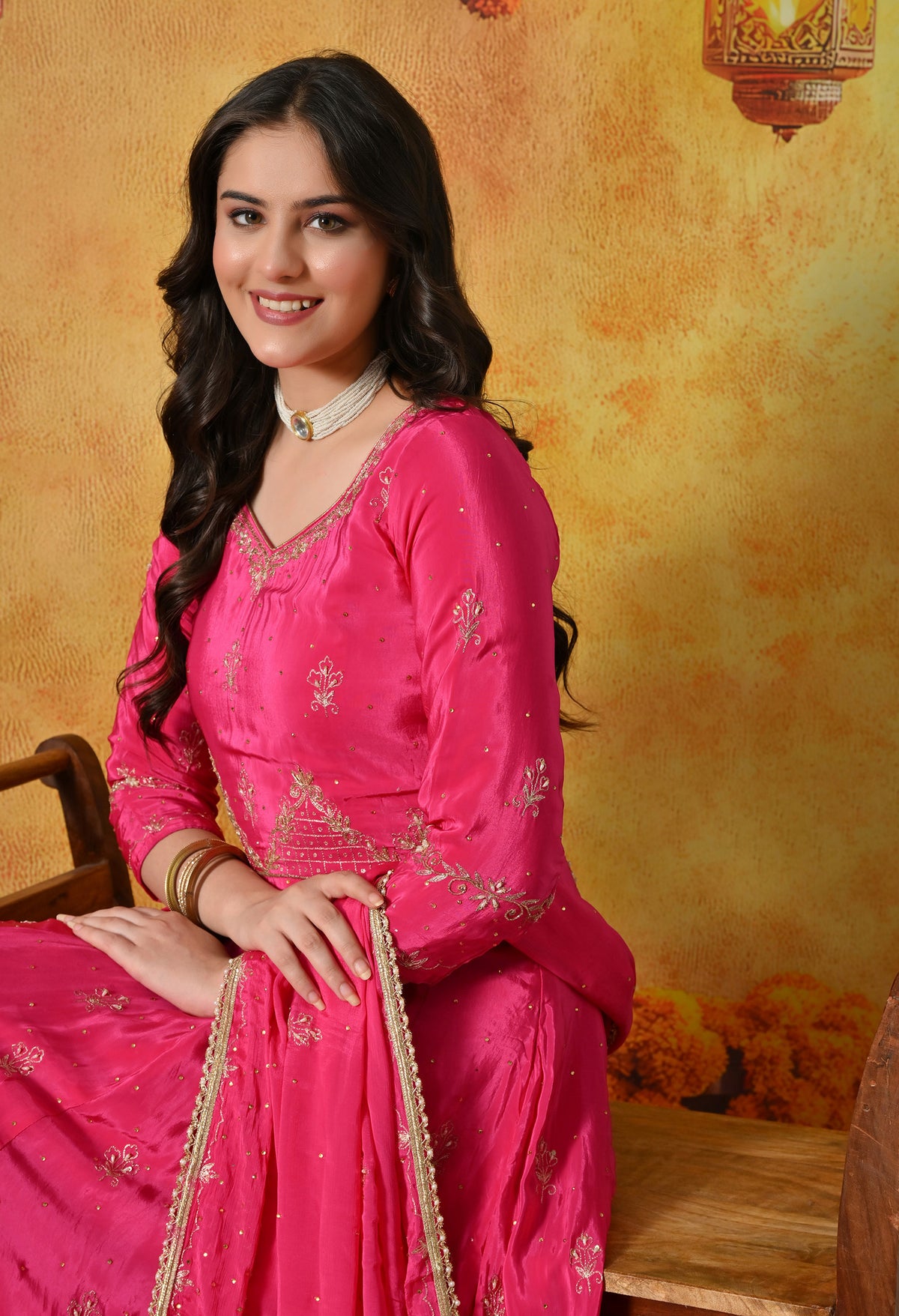 Glamourous Pink Anarkali Set