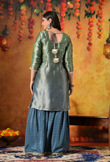 Blue and Green Gharara Set with Gotta and Delicate Crystal Work