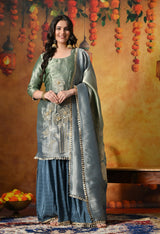 A Stunning Blue and Green Gharara Set