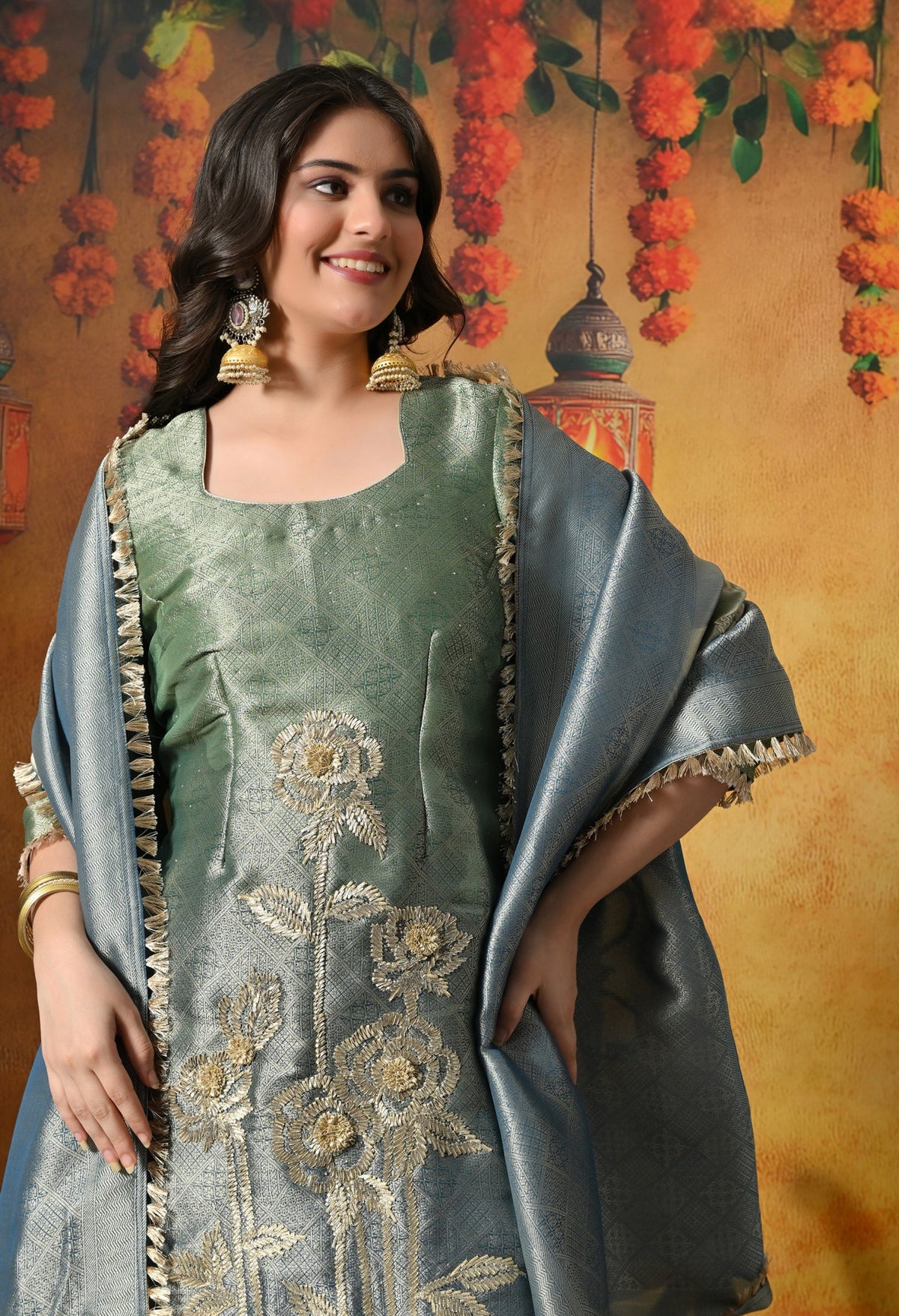 A Stunning Blue and Green Gharara Set