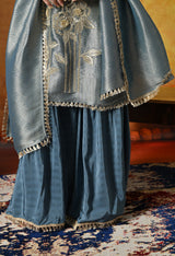 Blue and Green Gharara Set with Gotta and Delicate Crystal Work