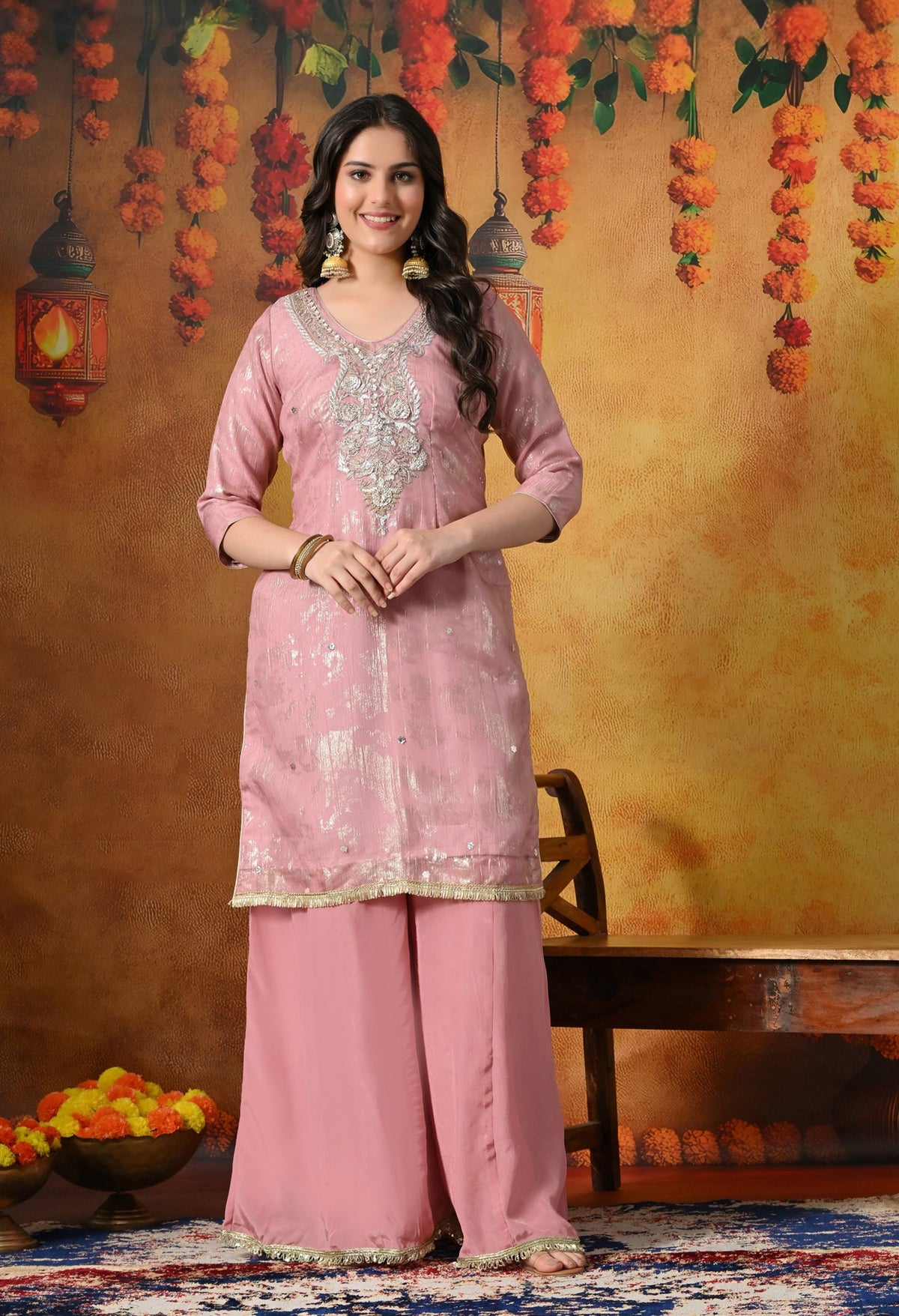 A Graceful Pink Sharara Set