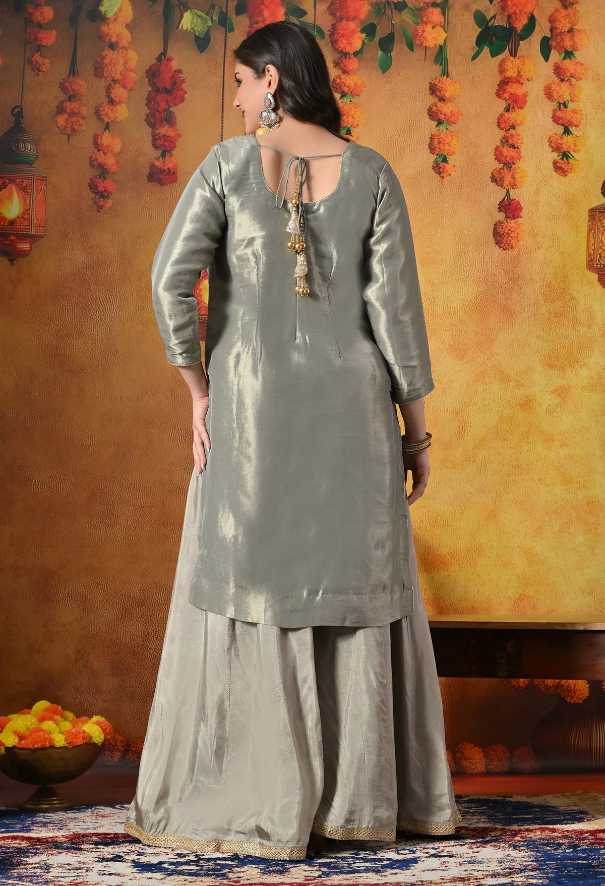 Ethereal Sage Green Sharara Set With Pastel Floral Embroidery and Crystal Tassels