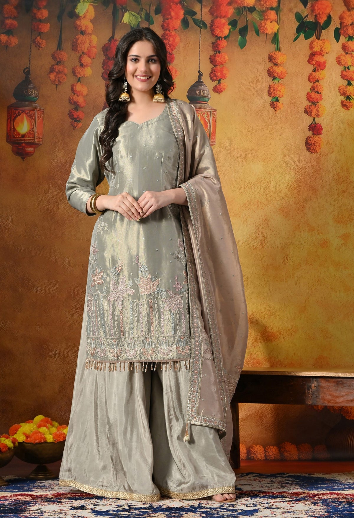 Ehereal Sage Green Sharara Set