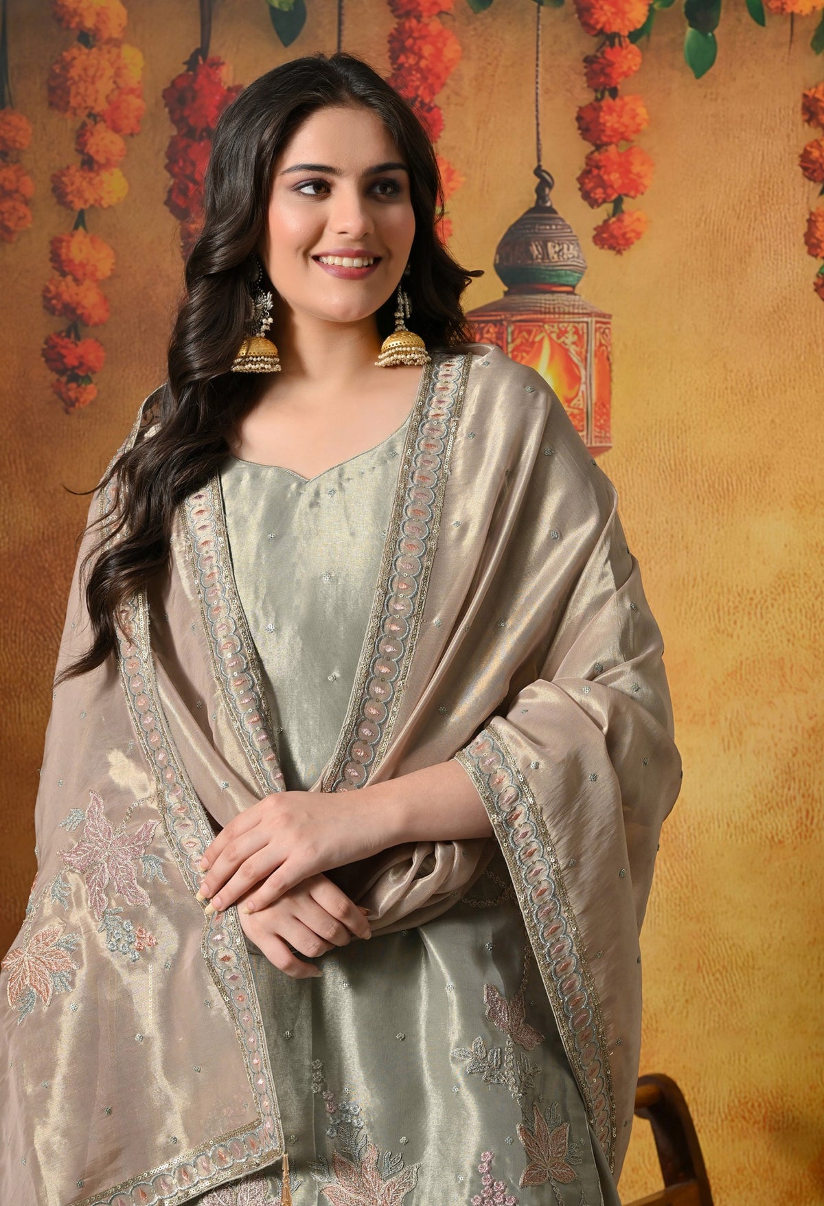 Ehereal Sage Green Sharara Set