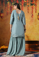 Powder Blue Shimmer Organza Gharara Set