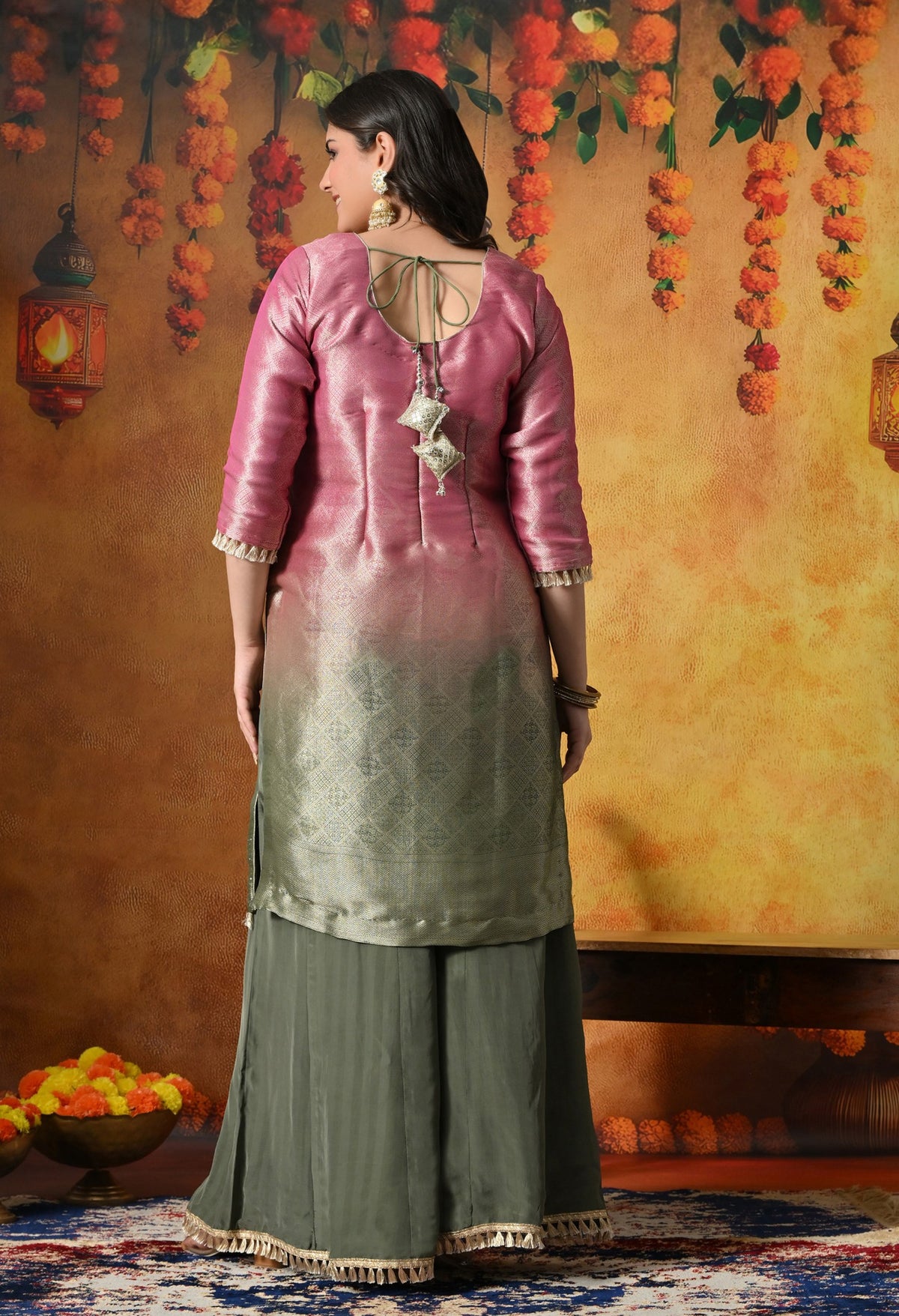 A Vibrant Pink and Green Sharara Set