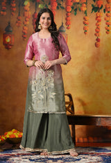 Vibrant Pink and Green Sharara Set