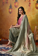 A Vibrant Pink and Green Sharara Set