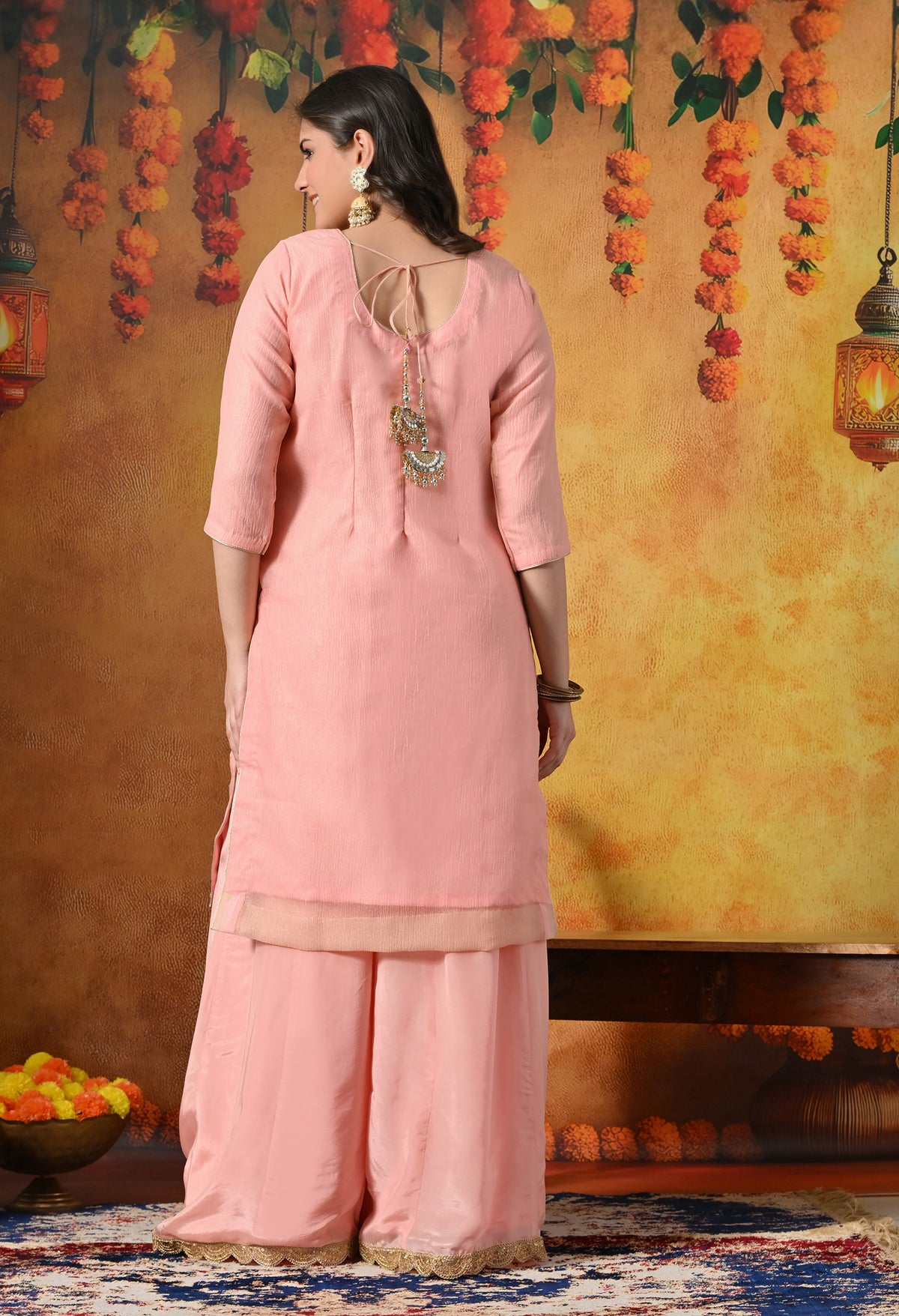 Radiant Peach Crushed Tissue Sharara Set