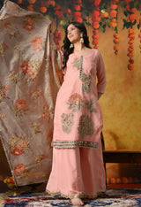 Radiant Peach Crushed Tissue Sharara Set