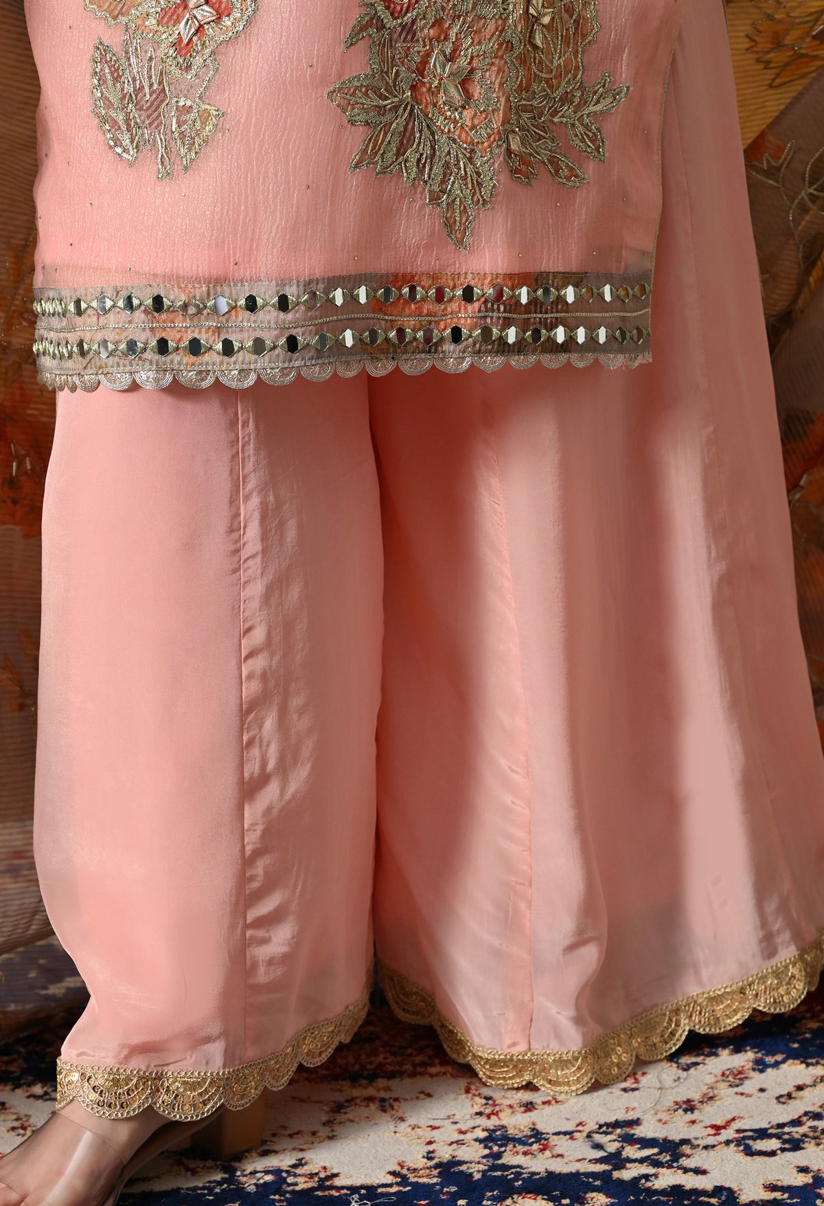 Radiant Peach Crushed Tissue Sharara Set