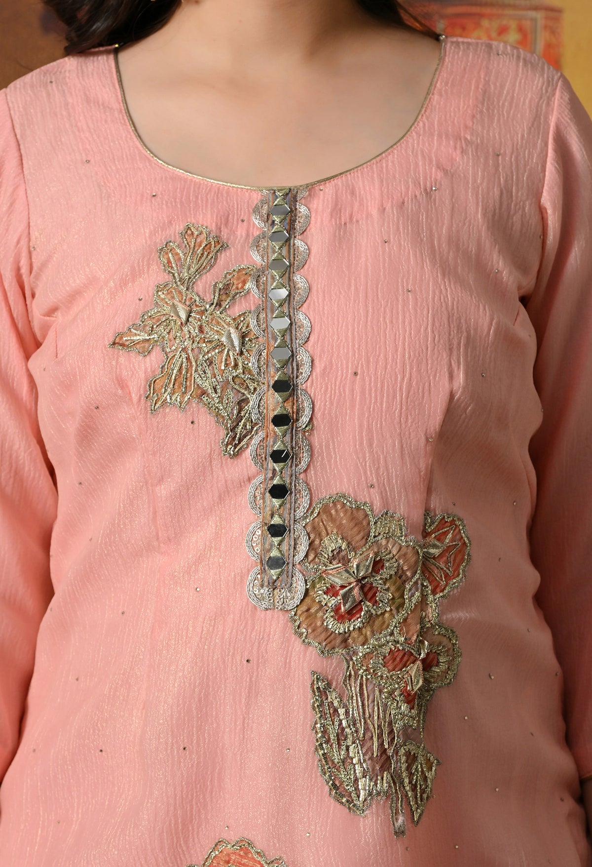 Radiant Peach Crushed Tissue Sharara Set
